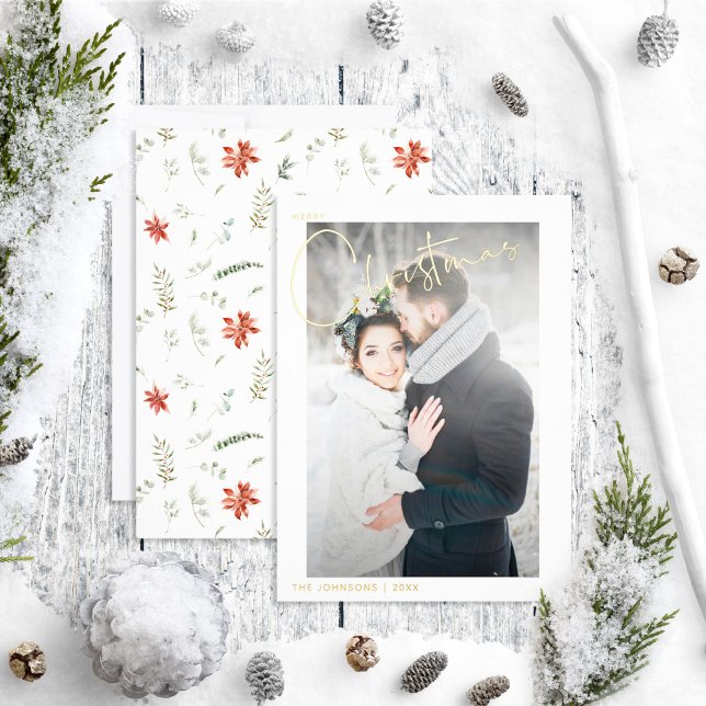 Simple Merry Christmas Poinsettia Wedding Photo (Creator Uploaded)