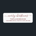 Simple Merry Christmas Red Modern Script Holiday<br><div class="desc">Simple Modern Red Merry Christmas Script Holiday Return Address Label</div>
