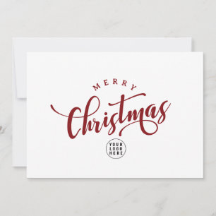 Simple Merry Christmas Red Script Business Logo Holiday Card