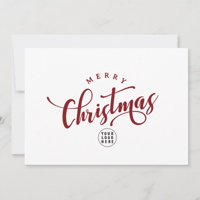 Simple Merry Christmas Red Script Business Logo Holiday Card (Front)