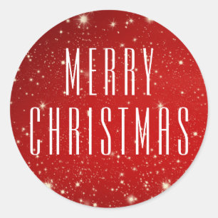 Simple MERRY CHRISTMAS Red White Classic Round Sticker