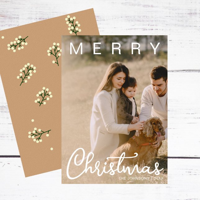 Simple Merry Christmas Script 2 Photo Modern Holiday Card (Creator Uploaded)
