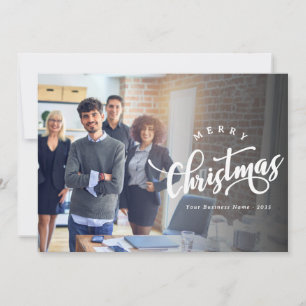 Simple Merry Christmas Script Photo Business Logo Holiday Card