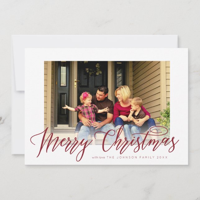 Simple Merry Christmas Script Photo Greeting Holiday Card (Front)