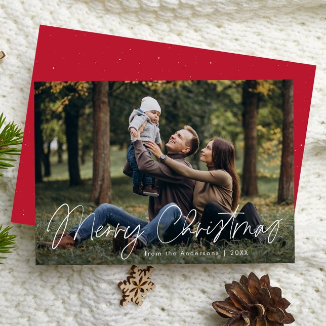 Simple Merry Christmas Script Photo Holiday Card (Creator Uploaded)