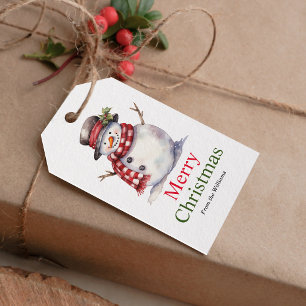 Simple Merry Christmas Snowman Red   Green Gift Tags