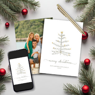 Simple Merry Christmas Tree Script Holiday Photo Card
