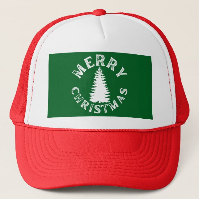 SIMPLE MERRY CHRISTMAS TREE TRUCKER HAT (Front)
