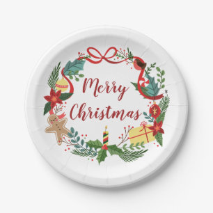 Simple Merry Christmas Wreath Paper Plates