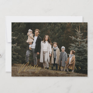 Simple Merry Script 3 Photo Christmas Holiday Card