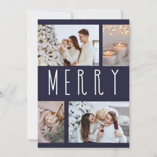 Simple Merry typography multiple photo collage  Holiday Card