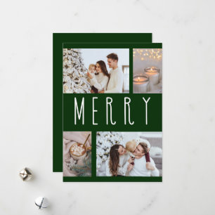 Simple Merry typography multiple photo collage  Holiday Card
