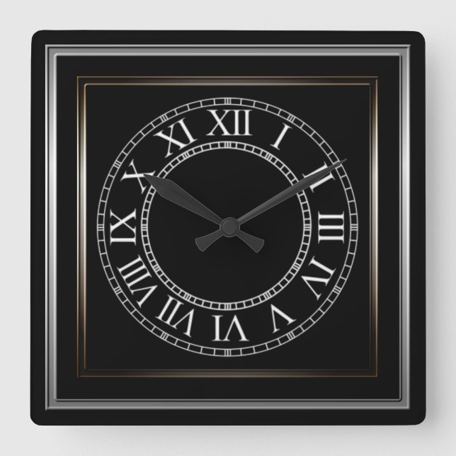 Simple Metal Frame Black 2 Square Wall Clock (Front)