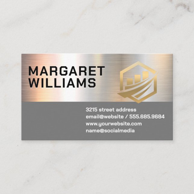 Simple Metallic | Corporate Finance Logo Business Card (Front)