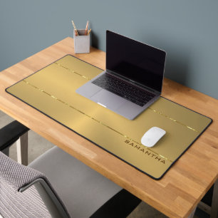 Simple Metallic Gold Texture Shiny Stripes Desk Mat