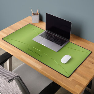 Simple Metallic Green Texture Tiny Steps Monogram Desk Mat