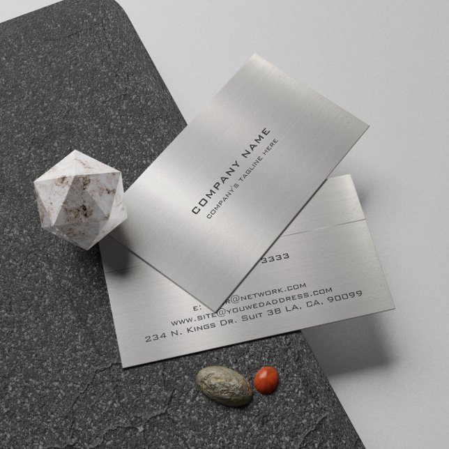 Simple Metallic Silver Brushed Steel Look Business Card (Creator Uploaded)