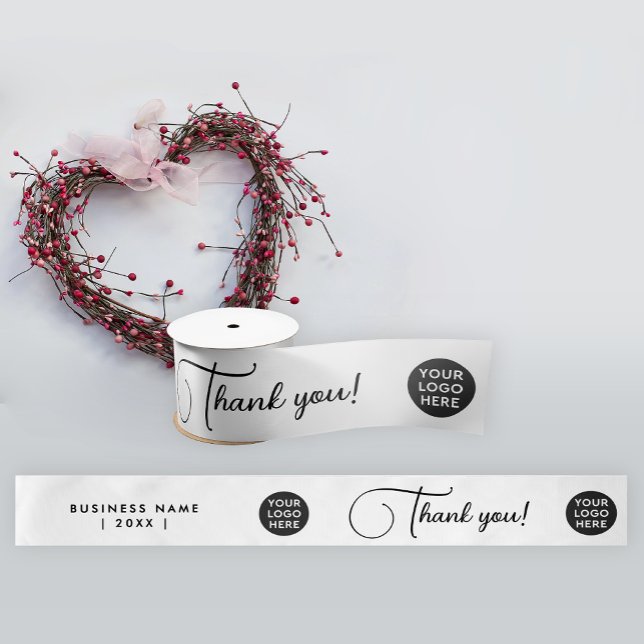 Simple Mibinal Black White Logo Business Thank You Satin Ribbon (Creator Uploaded)