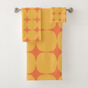 Simple Mid Century Modern Yellow Orange Pattern Bath Towel Set