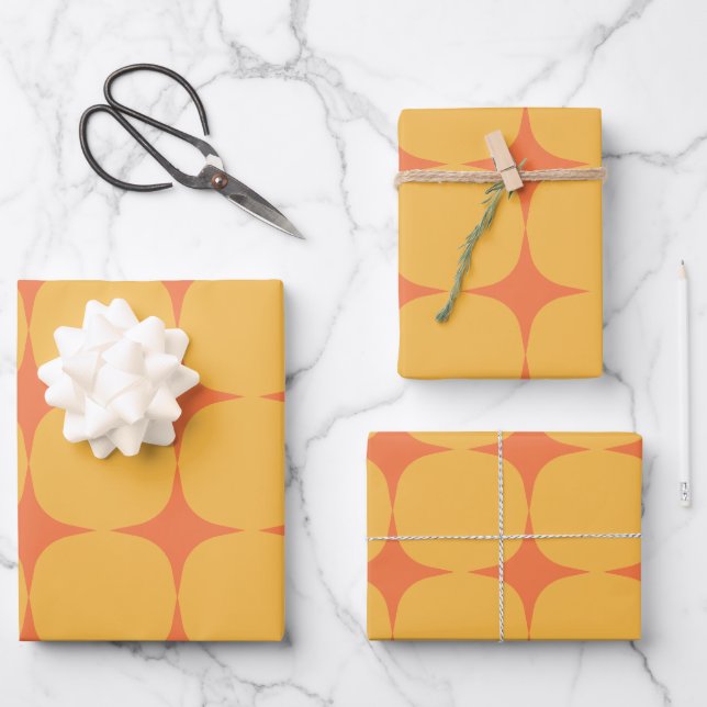 Simple Mid Century Modern Yellow Orange Pattern Wrapping Paper Sheet (Front)