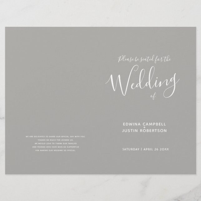 Simple mid grey text wedding programme (Front)