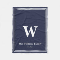 Simple Midnight Blue White Monogram & Name