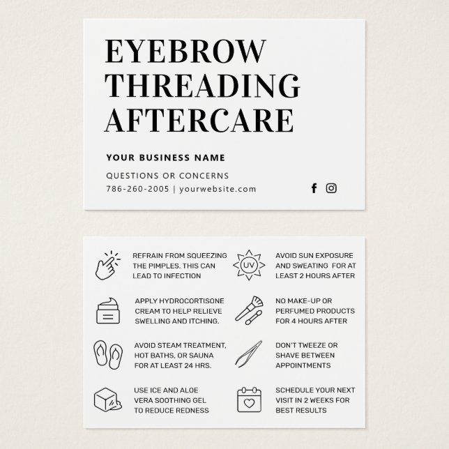 Simple Mighty Eyebrow Threading Aftercare Card (Front & Back)