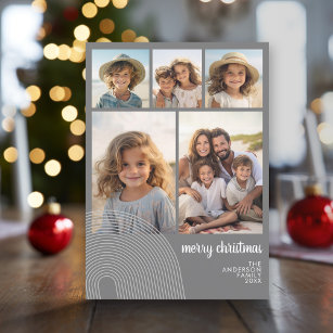Simple Minimal - 10 Photo - Zen Arch Grey White Holiday Card