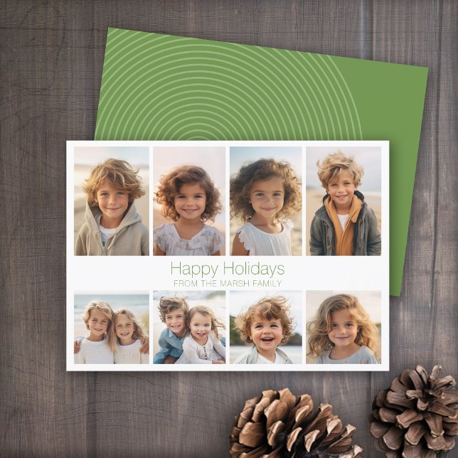 Simple Minimal - 8 Photo - Zen Arch Green White Holiday Card (8 Photo holiday card with zen arch on back)