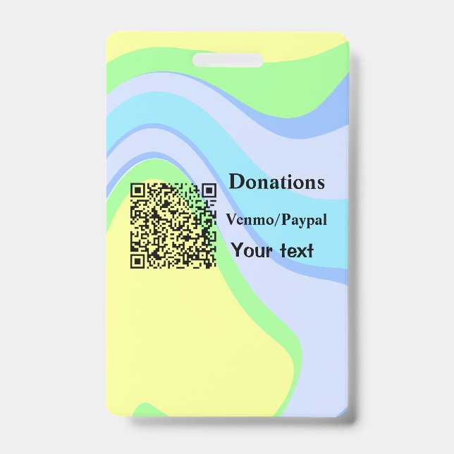 Simple minimal add barcode donations venmo paypal  ID badge (Front)