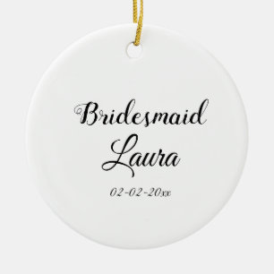 Simple minimal add name bridesmaid  gift year  ceramic tree decoration
