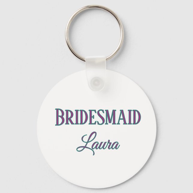 Simple minimal add name bridesmaid  gift year     key ring (Front)