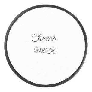 Simple minimal add name cheers couple name custom hockey puck