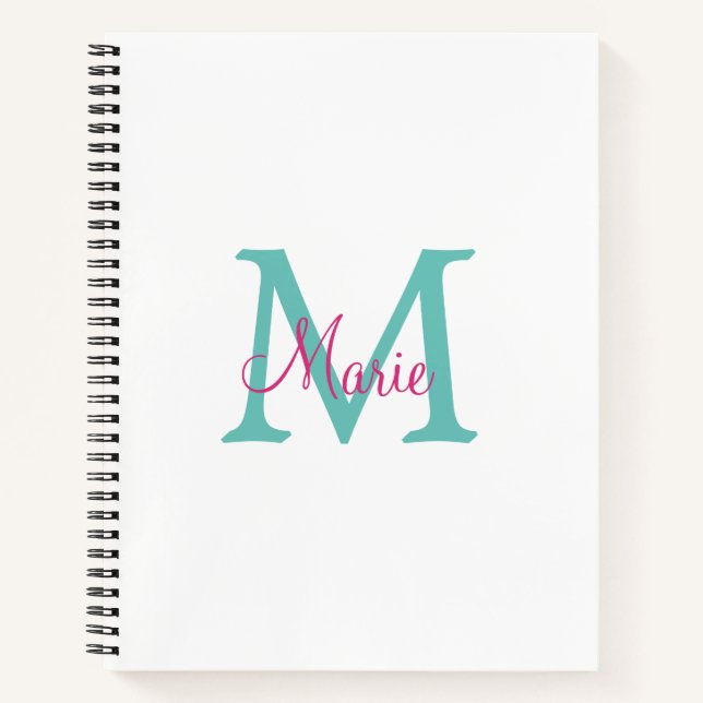 simple minimal add name monogram green pink blue t notebook (Front)