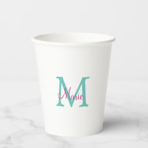 simple minimal add name monogram green pink blue t paper cups