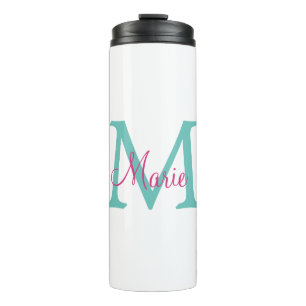 simple minimal add name monogram green pink blue t thermal tumbler