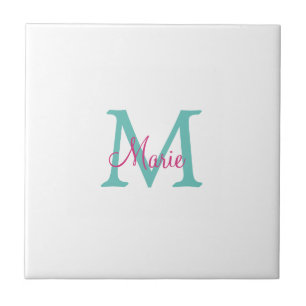simple minimal add name monogram green pink blue t tile