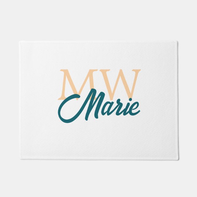 simple minimal add name monogram orange blue bold doormat (Front)