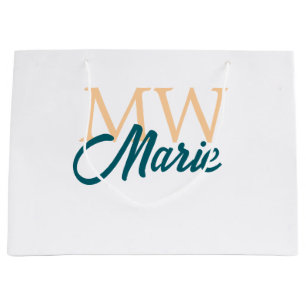 simple minimal add name monogram orange blue bold large gift bag