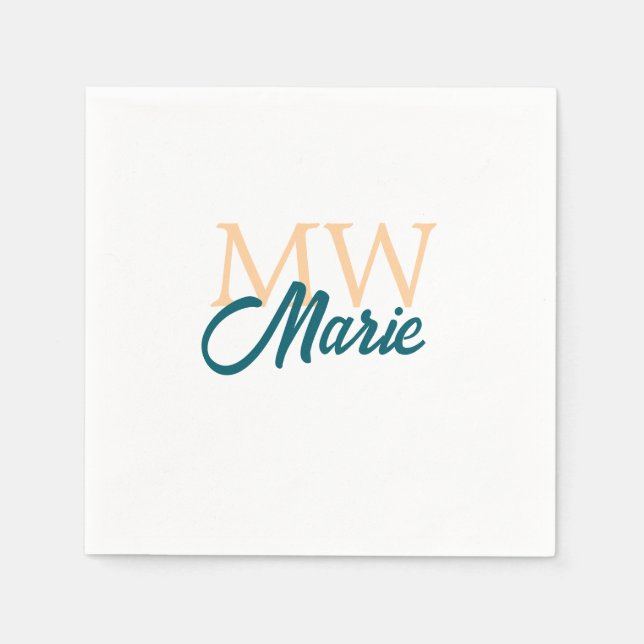 simple minimal add name monogram orange blue bold napkin (Front)