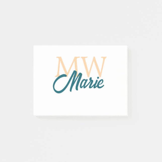 simple minimal add name monogram orange blue bold post-it notes (Front)