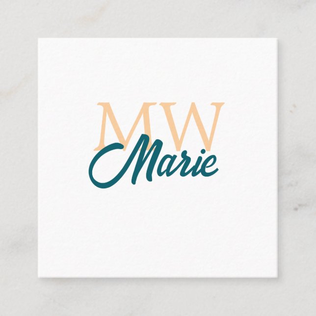 simple minimal add name monogram orange blue bold square business card (Front)