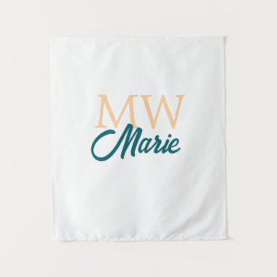 simple minimal add name monogram orange blue bold tapestry
