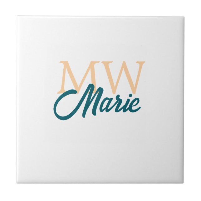simple minimal add name monogram orange blue bold tile (Front)