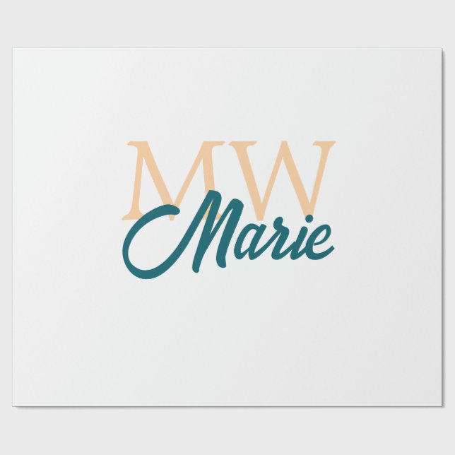 simple minimal add name monogram orange blue bold wrapping paper (Flat)