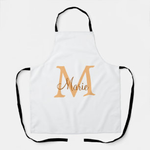 simple minimal add name monogram orange brown thr apron