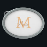 simple minimal add name monogram orange brown  thr belt buckle<br><div class="desc">beautiful design</div>