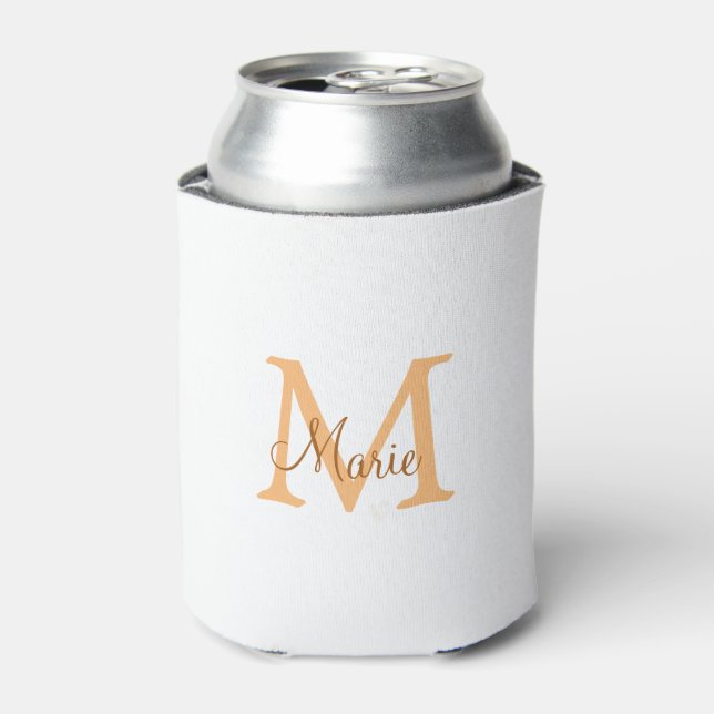 simple minimal add name monogram orange brown  thr can cooler (Can Front)
