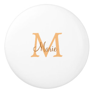 simple minimal add name monogram orange brown  thr ceramic knob