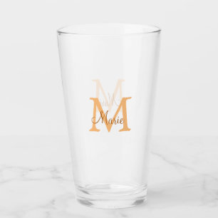 simple minimal add name monogram orange brown thr glass
